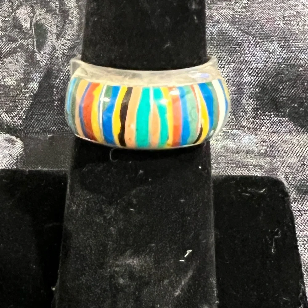 RARE…Rainbow Casillica Sterling Silver Band - Picture 2 of 6